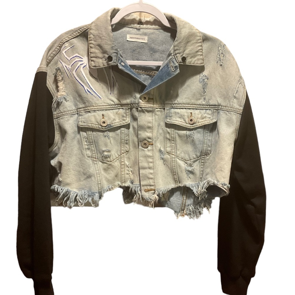 Dance & Marvel Denim Distressed Crop Jacket, Without HOOD